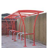 2532 x 2150 x 4000 tintagel cycle shelter centred powder coated red