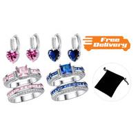 2.5ct Simulated Sapphire Ring Set & Free Heart Earrings - Free Delivery!