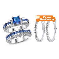 25ct blue simulated sapphire ring with free earrings free delivery