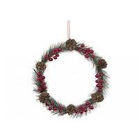 26cm Red Pine And Berry Wreath