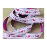 26mm Woven Heart & Flower Jacquard Braid Trimming Pink & Lilac