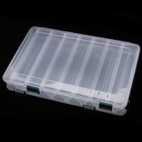 27*18*4.7CM Double Sided High Strength Transparent Visible Plastic Fishing Lure Box 14 Compartments with Drain Hole Fishing Tackle