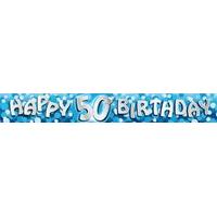 27m blue happy 50th birthday foil banner