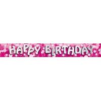 27m pink happy birthday foil banner