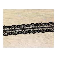 28mm Double Scalloped Edge Lace Trimming Black