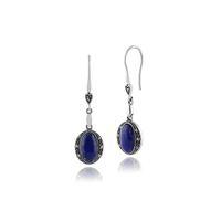 2ct Lapis Lazuli & Marcasite Art Deco Earrings in 925 Sterling Silver