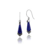 2ct lapis lazuli marcasite art deco earrings in 925 sterling silver