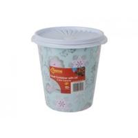 2ltr 7 pink flower tapered round plastic pot with lid