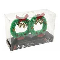 2pc 25 green chenille wreath with bells ribbon