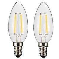 2PCS 2W E14/E12 LED Filament Bulbs C35 2 COB 200 lm Warm White Dimmable AC 220-240 AC 110-130 V