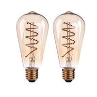 2PCS 4W B22/E27 LED Soft Filament Bulbs ST64 COB 400 lm Warm White Dimmable AC 220-240 AC 110-130 V