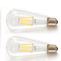 2pcs kwb E26/E27 6W 6XFilament COB 540lm Warm White LED ST64 Retro LED Filament Bulbs AC85-265V