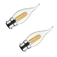 2PCS 4W B22/E27 LED Filament Bulbs C35 4 COB 400 lm Warm White Dimmable AC 220-240 AC 110-130 V