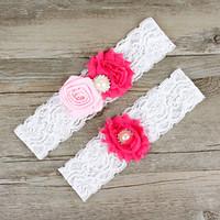 2pcsset rose and pink satin lace chiffon beading wedding garter