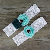 2pcsset dark green and light blue satin lace chiffon beading wedding g ...