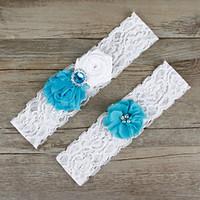 2pcsset blue and white satin lace chiffon beading wedding garter