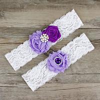 2pcs/set Lavender And Deep Purple Satin Lace Chiffon Beading Wedding Garter