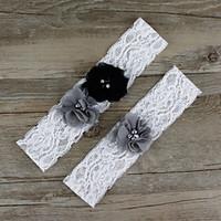 2pcs/set Black And Grey Satin Lace Chiffon Beading Wedding Garter