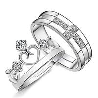 2pcs sterling silver ring crown cz couple rings adjustable fashion jew ...