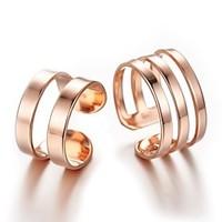2pcs Sterling Silver Ring Rose Gold Couple Rings Adjustable Fashion Jewelry for Couple Wedding Engagement Ring