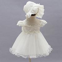 2pcs Baby Girl\'s White Dress, Bow Polyester All Seasons