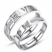 2pcs Sterling Silver Ring Hollow Love CZ Couple Rings Adjustable Fashion Jewelry for Couple Wedding Engagement Ring