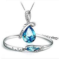 2pcs Jewelry Set Shining Crystal Angle Tears Pendant Necklace Bracelet(Assorted Color)