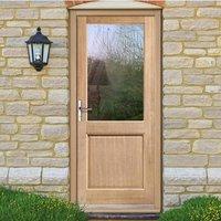 2XG Oak External Door and Frame Set with Fittings and Bevel Clear Safety Double Glazing