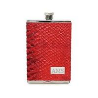 3 oz. Italian Leather Red Hip Flask with Personalised Initials