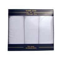 3 x boxed white cotton hankies