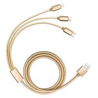 3-in-1 USB Braided Cable 1.2m Android and Apple Type-C Lightning Charger - Gold