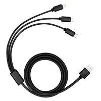 3-in-1 USB Braided Cable 1.2m Android and Apple Type-C Lightning Charger - Black