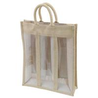 3 bottle jute bag with window