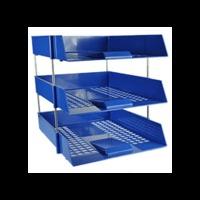 3 Blue Letter Trays and Risers