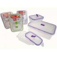 3 Piece Set Of Oblong Clip Lock Food Containers