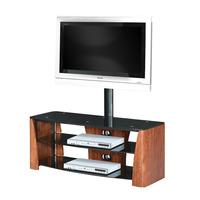 3 Tier TV Unit In Walnut Veneer With Black Glass