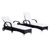 3 piece Recliner Rattan Sun Lounger and Side Table in Black