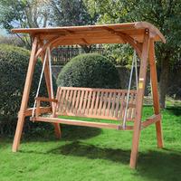 3 Seater Wooden Garden Swing Chair with Wooden Canopy