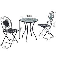 3 piece Bistro Set with Mosaic Table and 2 Seater Folding Chairs