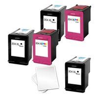 3 x black hp 304xl and 2 x colour hp 304xl remanufactured 1 free paper