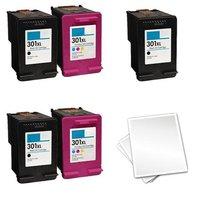 3 x black hp 301xl and 2 x colour hp 301xl remanufactured 1 free paper