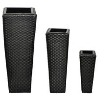 3 Rattan Flower Pots - Black