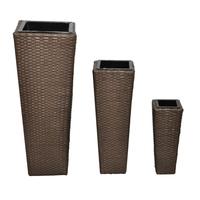 3 Rattan Flower Pots Brown