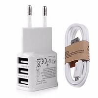 3 USB Phone AC Wall Charger Fast Charging 3A with Micro USB Cable for Samsung iPhone Huawei LG SONY Xiaomi Google and Others