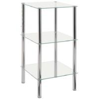 3 tier display stand in clear glass with chrome tube