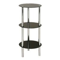 3 Tier Display Unit In Round Black Glass With Chrome Frame