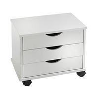 3-drawer Rolling Storage Unit, White, Wood