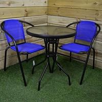 3 piece blue textilene bistro set 2 chairs and table
