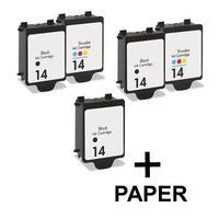 3 x black hp 14 and 2 x colour hp 14 remanufactured 1 free paper