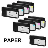 3 x Black HP 711 and 2 x Colour Sets HP 711 (Remanufactured) + 1 Free Paper